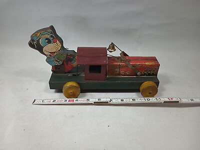 #ad Antique WOOD AND METAL TOY TRAIN LOCOMOTIVE RAILROAD D85