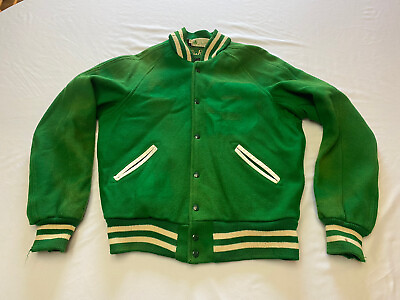 #ad Vintage 60s 70s Green varsity letterman’s jacket size large READ DESCRIPTION