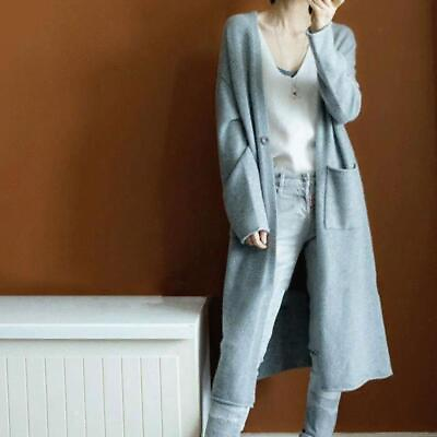 #ad Womens Autumn Cashmere Cardigan Long Sweater with Pockets Loose S xxl Coat