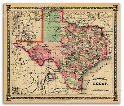 #ad 1866 Schönberg#x27;s Early Map of Texas Historic Map 24x28