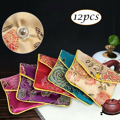 #ad 12Pcs Chinese Traditional Brocade Pouch Coin Purse Embroidery Pouch Jewelry Bags