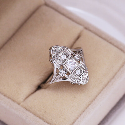 Fashion Cubic Zircon 925 Silver Plated Ring Women Wedding Ring Sz 6 10