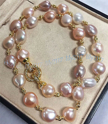 #ad Gorgeous 12 13mm Natural South Sea Baroque Pink Purple Pearl Necklace 14 36#x27;#x27;