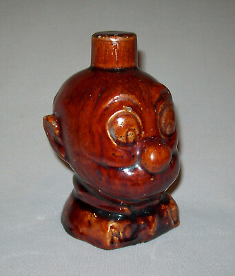 Old Antique Vtg Late 19th C 1890#x27;s Pottery Figural Mans Head Still Bank Unusual