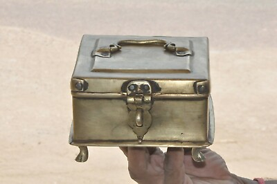#ad Vintage Brass Handcrafted Square Shape Solid 4 Compartment Spice Powder Box