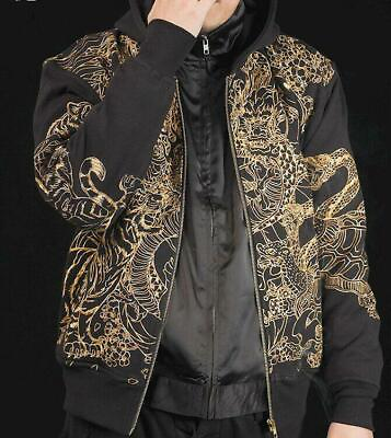 #ad Mens Hoodie Japanese Pattern Embroidery Sweatshirt Hooded Jacket 4 Beasts Dragon