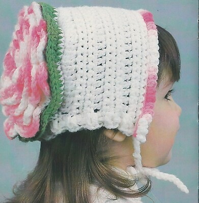 #ad Toddler Flower Bonnet Hat Fits 1 2 years Worsted Yarn Crochet Pattern ONLY