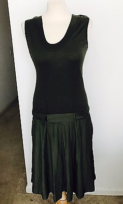 Victorinox Army Green Wool amp; Modal Drop Waist Dress Sz M
