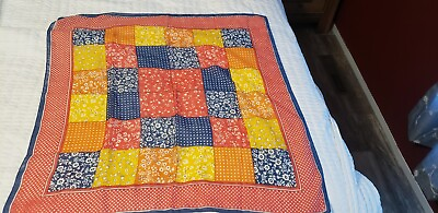 #ad Vintage Square Scarf Block Print Large 25quot; Hair Scarf Kerchief Neck