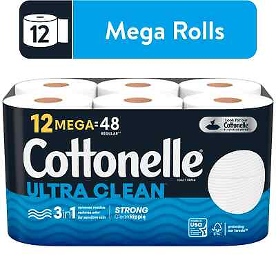 Cottonelle Ultra Clean Toilet Paper Strong Toilet Tissue 12 Mega Rolls 12 Meg