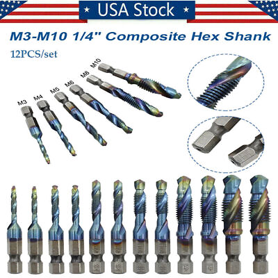 #ad #ad 12Pcs HSS Hex Shank Drill Bits Tap M3 M10 Metric SAE Screw Thread Drill Bits