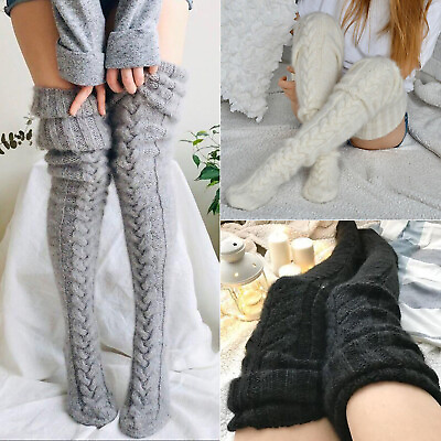 #ad Women#x27;s Cable Knit Thigh High Socks Over Knee Stockings Winter Long Boot Warmers
