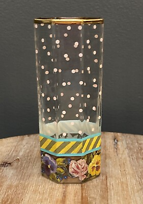 #ad Vintage 1983 MacKenzie Childs Garland Floral Dot Juice Glass Excellent Cond