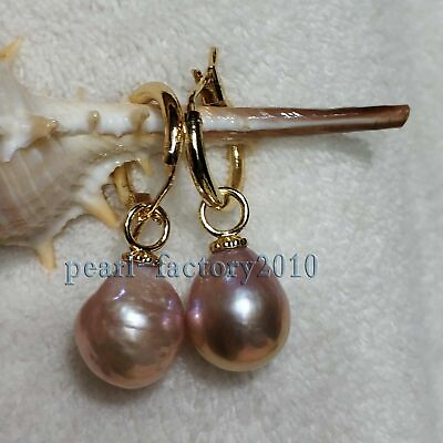 #ad huge AAA 13 12mm South Sea Baroque Pearl Earrings 14K YELLOW GOLD