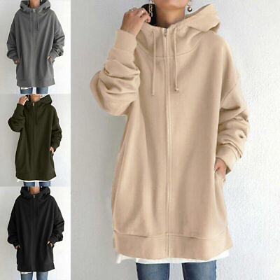 #ad Womens Ladies Plain Hoodie Hooded Neck Long Sleeve Loose Coat Sweatshirt Jacket