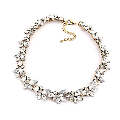 #ad Fashion Beautiful Clear Crystal Gold Rhinestone Floral Cluster Necklace 16 17quot;