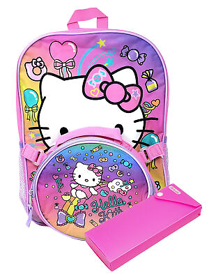 #ad Hello Kitty 16quot; Backpack w Round Insulated Lunch Bag amp; Sliding Pencil Case Set