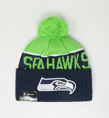 #ad #ad New Era Men Women Beanie NFL Seattle Seahawks Navy Green with Lining Knit Hat