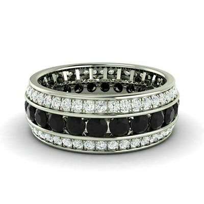 #ad Delicate 4.10 CT Black amp; White Round CZ Eternity Engagement Fine Band 935 Silver