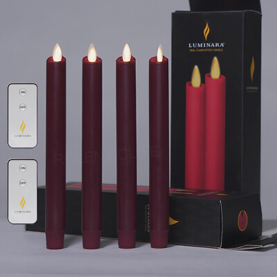 Luminara Flameless LED Wax Taper Candles Moving Wick Remote Timer Burgundy 8quot;