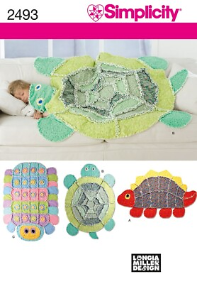 #ad Simplicity 2493 Turtle Caterpillar Dinosaur Lizard Throw Blanket Fleece Pattern