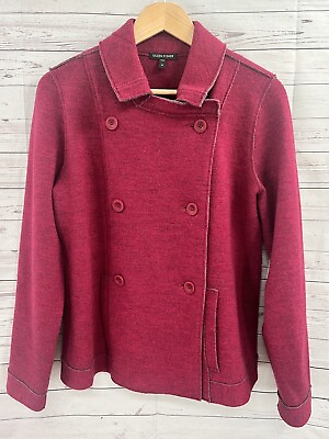 #ad Eileen Fisher Womens Purple Merino Wool Double Breasted Coat Jacket