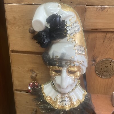#ad Orginal Venetian paper mache mask Venezia italy music notes amp; gold large Decor