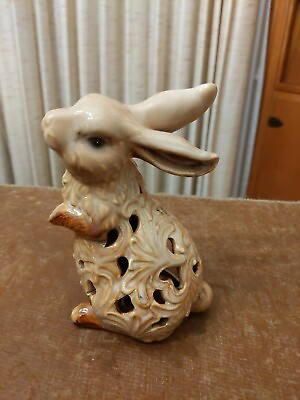 #ad #ad Ceramic Standing Bunny Rabbit Luminary Brown Tea Light Candle Porcelain 6”