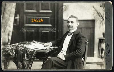 #ad Larger size Vintage Cabinet Card elegant man w mustache 1900#x27;s Austria Vienna