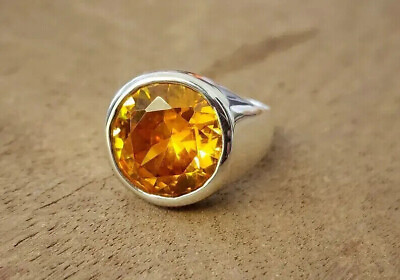 #ad Solid 925 Sterling Silver Natural Yellow Citrine Cut Gemstone Men#x27;s Unisex Q 23