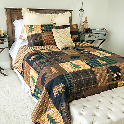 #ad Your Lifestyle Brown Bear Cabin Quilt Bedding Set