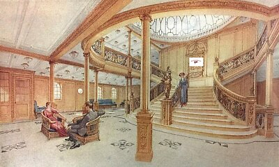 RMS Titanic RMS Olympic Grand Staircase color litho 1912 reprint