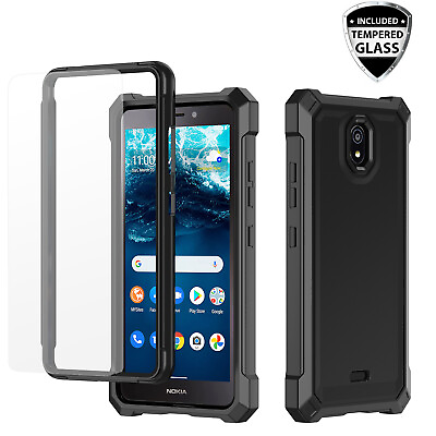 For Nokia C100 Heavy Duty Case Full Body Shockproof Impact CoverTempered Glass