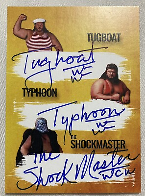Tugboat Typhoon Shockmaster triple auto card wwe wcw signed