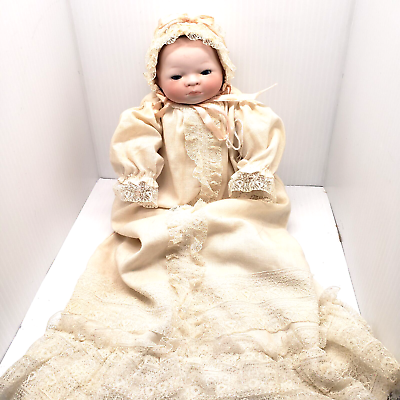 #ad Vintage 1977 Lucille Garrard Porcelain Head Baby Doll in Sleep Dress GUC Made US