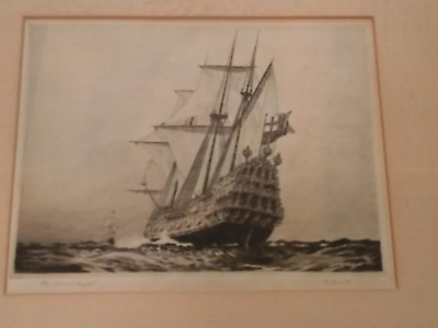 #ad Antique British ship etching THE ROYAL PRINCE K. Vernon
