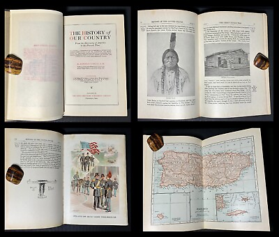 1900 Antique American US History Book w Maps Illustrated Sitting Bull Cuba