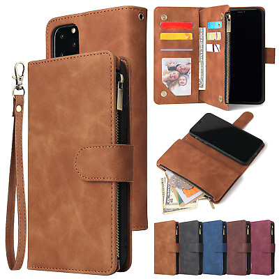 Leather Zipper Wallet Case For iPhone 14 13 12 11 Pro Max XS XR 8 7 6 Flip Cover