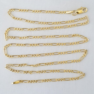 #ad HOLLOW 10K Yellow Gold Men#x27;s Women 2 mm FIGARO Chain Necklace w Lobster Clasp