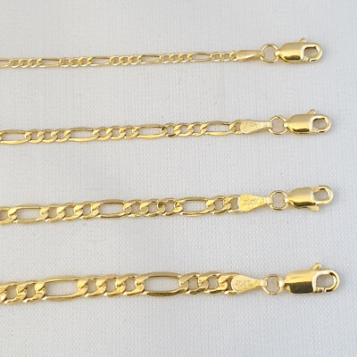 #ad HOLLOW 10K Yellow Gold Men#x27;s Women 2mm 4mm FIGARO Chain Necklaces Lobster Clasp
