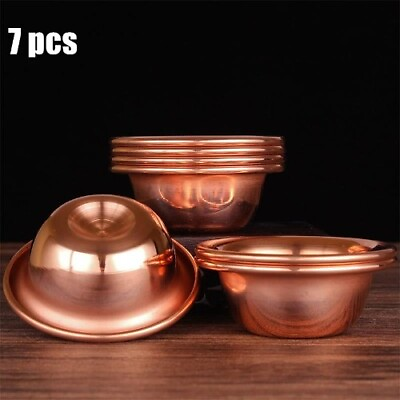 #ad 7pcs Pure Copper Tribute Bowl Brass Auspicious Luster Tibetan Bowl 11cm