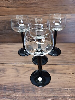 #ad #ad Vintage Set 4 Luminarc France Veronese Black Stem Wine Glasses Petal Stem 4oz