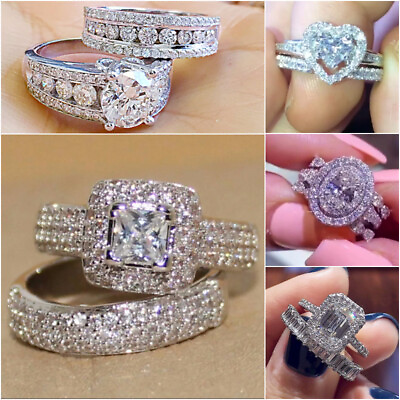 Luxury Cubic Zircon 925 Silver Plated Ring Women Wedding Jewelry Sz 6 10