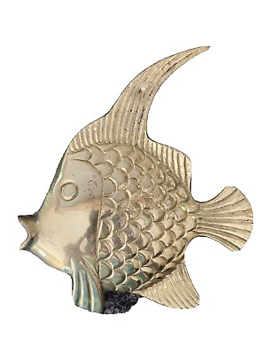 Vintage Retro Solid Brass Tropical Angel Fish Décor Wall Hanging MCM Kitchen