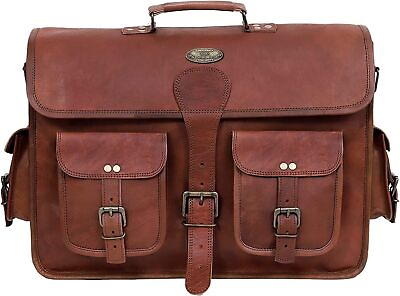 Vintage Leather Messenger Carry Shoulder Laptop Briefcase Bag 18quot; Men#x27;s Genuine