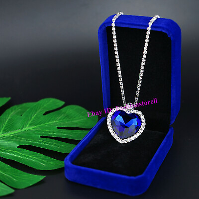 Titanic Heart Of the Ocean Women Blue Crystal Necklace with Luxury Velvet Box