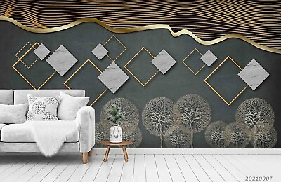 #ad 3D Geometric Rhombus Tree Square Self adhesive Removeable Wallpaper Wall Mural1