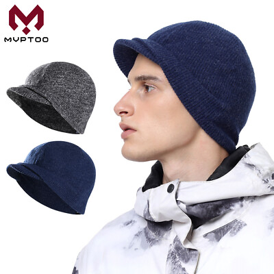 #ad Men Knit Visor Caps Winter Women Thick Beanie With Brim Ski Warm Fashion Hats