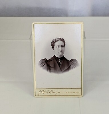 #ad Cabinet Card Photo Young Lady Women Brooch Beauty Curly Hair CDV Winchester Ohio