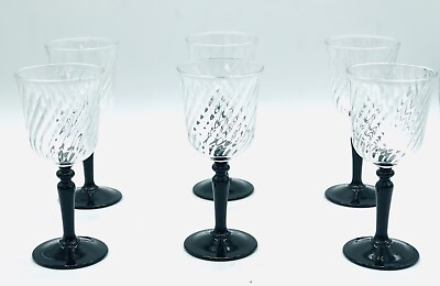 #ad Set Of 6 Vintage Luminarc Black Stem Cordial Glasses France J.G Durand